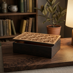 Kyoto Kumiko pour porte-documents en bois - Design industriel artisanal à thème géométrique 28x18x10cm Organisateur de bureau Inde - Product Image 3