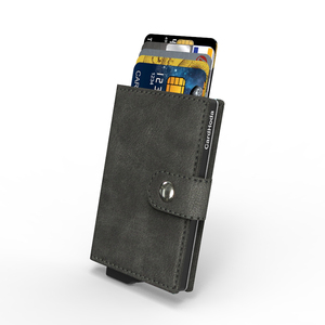 Tarjetero de Aluminio CardHoda, Cartera Corta con Bloqueo RFID de Cuero Genuino, Cierre a Presión Minimalista Unisex, Color Marrón - Product Image 5