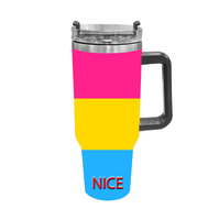Gobelet isotherme personnalisé 40 oz en acier inoxydable avec poignée, thème arc-en-ciel omnisexuel gay, pour les trajets en voiture, le camping à la plage et les pique-niques