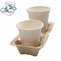 Baki Pembawa Gelas Sekali Pakai 2 Kompartemen untuk Kopi, Wine, Air Mineral, Grosir, dari Bahan Pulp Bagasse