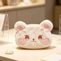 Dompet Koin Beruang Lucu Custom, Bulu Pendek dengan Hiasan Pita, Dompet Kawaii untuk Anak Perempuan, Penggunaan Sehari-hari, Hadiah, Grosir