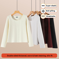 T-shirt personnalisé pour femme, col en U, manches longues, en polaire épaisse double face 280 GSM, polyester élasthanne, anti-boulochage, résistant à la décoloration