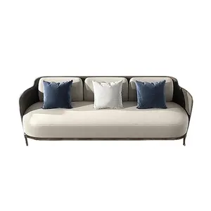 Canapé moderne tapissé en cuir microfibre, linge de maison en lin blanc et gris brossé en or Rose, cadre d'oreiller, housse de canapé