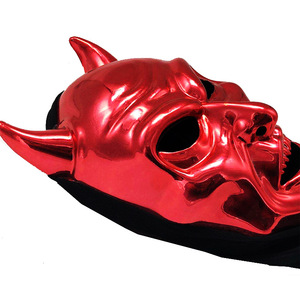 Masque intégral de démon rouge plaqué or avec voile noir, masque d'horreur de démon fantôme, accessoires de cosplay d'Halloween, masques de visages d'êtres étrangers - Product Image 3