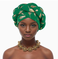 Pañuelo musulmán gorro Turbante mujer pluma oro estampado trenzas turbante gorra para mujer Moda Africana señora cabeza envolturas