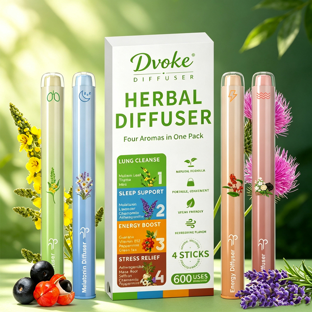 Dvoke Natural Formulas Round Flat Herbal Diffuser Stick with Extracts of Mullein, Pure Puffi Air Herbal Diffuser Pen with Smoke