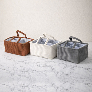 Panier de rangement en velours côtelé, rectangulaire, gris, avec poignée, panier d'organisation domestique pour vêtements, jouets, articles divers - Product Image 2