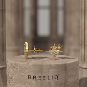 Pendientes de Diamantes North Star, Elegantes, con Incrustaciones de Diamantes, Corte Redondo Brillante, Oro Blanco de 14K - Product Image 2