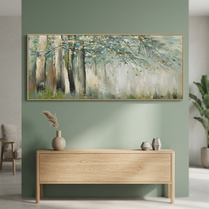 Cuadro Decorativo de Pared con Marco Verde Salvia y Dorado, Retrato de Bosque, Textura 3D, Pintura al Óleo Hecha a Mano sobre Metal, Decoración para Sala de Estar, Árboles, Pintura Decorativa en Madera - Product Image 3