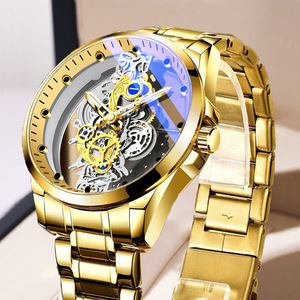 Luxury Gold Stainless Steel Watch Case Automatic Waterproof Quartz Watches for Man Relojes Hombre Wristwatch Men <b>Clock</b> - Product Image 2