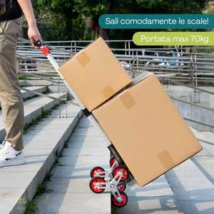 Carrello Pieghevole in Alluminio per Scale 51x41x99.5 Cm Capacità 70 Kg per Trasporto Merci - Product Image 6
