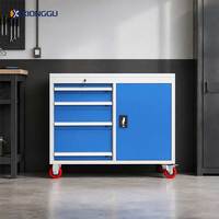 Armoire à outils mobile avec porte verrouillable, coffre de rangement en acier à roulettes pour la réparation automobile, l'atelier, l'entretien des équipements