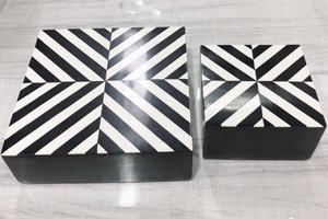 Caja de Joyería Individual Geométrica con Incrustaciones de Hueso, Decorativa, Hecha a Mano, de MDF Natural, Color Personalizado, Acrílica, LAMETIERARTZ LMA359 - Product Image 6