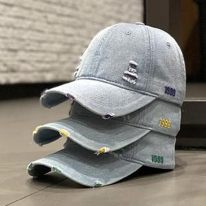 Cappellino da Baseball Unisex Stile Coreano <span class=keywords><strong>ZY</strong></span> in Denim Strappato a 6 Pannelli, 100% Cotone, con Ricamo 3D Personalizzato e Protezione Solare - Product Image 1