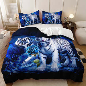 <span class=keywords><strong>Housse</strong></span> <span class=keywords><strong>de</strong></span> <span class=keywords><strong>couette</strong></span> en polyester personnalisée avec photo, imprimée en 3D, écologique, motif <span class=keywords><strong>Tigre</strong></span> Rose Rouge, pour chambre à coucher - Product Image 4