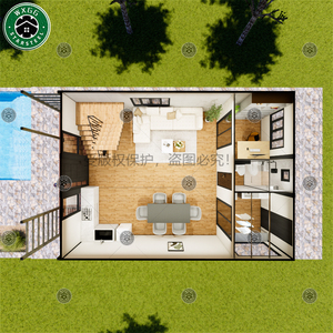 Casa Prefabricada de Contenedores de 2 Pisos con Revestimiento de Madera, Moderna Casa Modular con Terraza y Pérgola, Diseño Abierto - Product Image 3