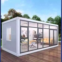 Kit prêt à l'emploi de bureau mobile en verre miniature préfabriqué de 20 pieds modulaire moderne pour cabine chambre à coucher maison miniature moderne