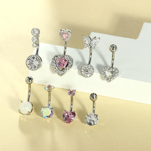 Piercing de moda de acero inoxidable para el cuerpo, joyería circular de doble cabeza, corazón, ombligo, anillos, Piercing de circón, joyería de circón, para el cuerpo, de moda, para el 2017 - Product Image 3