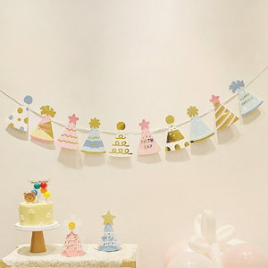 Guirnalda de Papel con Forma de Sombrero de Fiesta de Cumpleaños DAMAI, Decoración Colgante de Pared Colorida con Lámina Dorada para Celebración de Bebés - Product Image 1