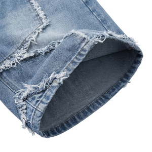 TOPSHOW OEM Pantalones Cortos Vaqueros Distressed para Hombre, Estilo Urbano, con Logotipo Bordado Personalizado, Bajo Deshilachado y Borde sin Rematar, de Mezclilla Holgada - Product Image 5
