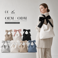 Tas Tote Kanvas Katun dengan Pegangan Pita Modis untuk Wanita, Tas Belanja Elegan Korea yang Lucu dan Dapat Digunakan Kembali, Tas Hadiah dengan Logo Kustom