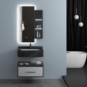 Black rock plate integrated basin industrial style hotel use smart mirror cabinet bathroom cabinet - Product Image 5