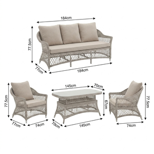 Luxury 4pc Rattan Sofa Set with <strong>Rising</strong> <strong>Table</strong> PE Round Wicker <strong>Garden</strong> <strong>Furniture</strong> 100% Olefin Cushion Aluminum Outdoor Dining - Product Image 6