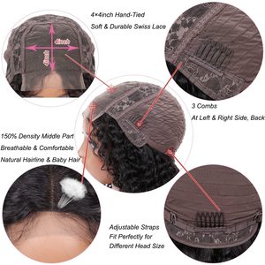 Perruque Bob Lace Closure wig naturelle brésilienne, cheveux <span class=keywords><strong>bouclés</strong></span>, <span class=keywords><strong>coupe</strong></span> au carré, 4x4, perruque <span class=keywords><strong>courte</strong></span> pour femmes africaines - Product Image 5