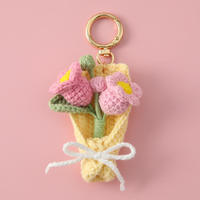 Mini Bouquet de Tulipes Lumineux Porte-clés en Peluche Doux Fait Main au Crochet Motif Floral pour Femme Cadeau