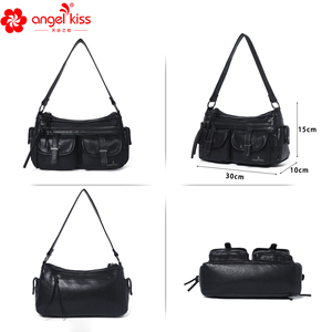 Bolso de Mano Vintage para Mujer Angelkiss, Estilo Europeo Americano, Gran Capacidad, Cuero Suave, Correa Única, Cierre de Cremallera, Poliéster - Product Image 2