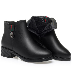 <span class=keywords><strong>Bottines</strong></span> en cuir microfibre à bout rond et talon carré bas, chaudes et tendance pour l'hiver, chaussures de bureau pour femmes, couleur noire - Product Image 1