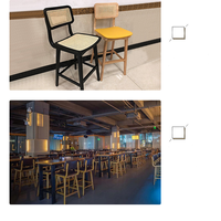 Tabouret de bar en rotin de style nordique pour usage commercial, chaise de comptoir moderne avec dossier en bois canné pour café, restaurant et bistrot