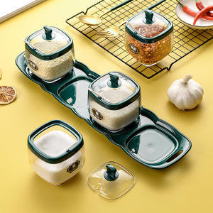 Kitchen Seasoning Canister Set Box Plastic Jars <b>Storage</b> Sugar Salt Pepper Sealed Container Lid Spoons Tray Eco-Friendly White - Product Image 5