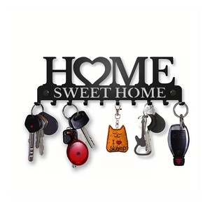 Porte-<span class=keywords><strong>clés</strong></span> <span class=keywords><strong>mural</strong></span> en métal noir avec crochets décoratifs pour manteaux et chapeaux, organisateur résistant à la rouille pour l'entrée - Product Image 1
