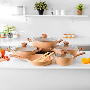 Juego de utensilios de cocina antiadherentes de inducción de mármol <span class=keywords><strong>forjado</strong></span> duradero y saludable ODM/OEM de <span class=keywords><strong>aluminio</strong></span> con mango de tacto suave de diseño clásico - Product Image 3