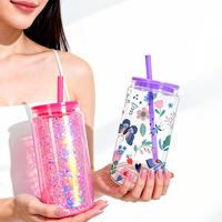 Verre à double paroi de 16 oz pour sublimation, type globe à neige, avec couvercle coloré, pour DIY, en stock entrepôt USA