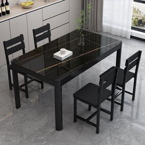 Mesa <span class=keywords><strong>de</strong></span> <span class=keywords><strong>Comedor</strong></span> <span class=keywords><strong>Rectangular</strong></span> <span class=keywords><strong>de</strong></span> <span class=keywords><strong>Vidrio</strong></span> Templado <span class=keywords><strong>de</strong></span> Estilo Moderno y Simple con 4 Sillas para Cocina y Hogar - Product Image 3