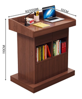 Podium d'école moderne en bois avec compartiment de rangement intégré et placement de dispositifs pour les conférences et les présentations en classe