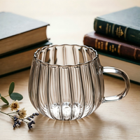 Tasse à café et thé au lait en verre borosilicate haute résistance, motif citrouille, avec design ventre à grain vertical, tasse à eau ronde pour la maison
