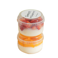 Récipient à pouding rond en plastique transparent jetable personnalisé coupe à gâteau pouding avec couvercle