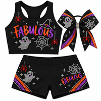 Halloween Cheerleading Uniform Bra Top Custom Rhinestone Spooky Cheer Practice Wear for Girls Team