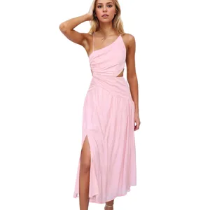 Custom Dress Chiffon New Sling And Hollow Out Sexy Style Elegant Sexy Waist Trimming High Slit Design Strap Evening Long Dress