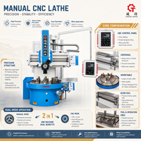 Tour CNC manuel à tourelle verticale pour le tournage des métaux, avec table rotative à trois mors, rail transversal, tête porte-outils et panneau de commande