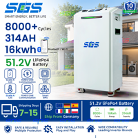 Stock UE - Pack de batteries LiFePO4 Seplos Smart BMS 3.0 16 kWh 51,2 V 314 Ah modèle L1 avec roues pour systèmes de stockage d'énergie domestique solaire