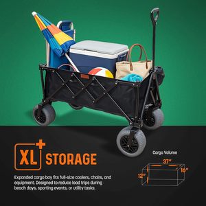 Carro de playa plegable todo terreno 9 \ "Neumáticos de goma negros resistentes Outland-XL Stratton Forge-Carro utilitario extra grande para arena - Product Image 2