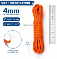 Cordon de parachute en polyester de type III, 550 lb, 4 mm, 24 couleurs, 10 pieds, cordes de survie multifonctions, cordon de bricolage, bracelet
