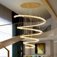 Lustre LED en spirale avec verre texturé effet glace, intensité réglable, câble ajustable, pour plafond haut, villa, escalier