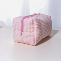 Tas Kosmetik Bordir Waffle, Kantong Ritsleting Tempat Kuas Makeup Custom Grosir, Tas Kosmetik Katun