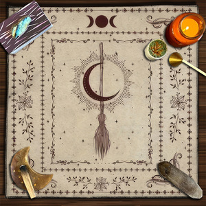 Nappe de Tarot 75/50cm, Tapis d'Altar Phases de Lune, <span class=keywords><strong>Fleurs</strong></span>, Animaux, Horloge Pagan, Astrologie, Divinations au Pendule, Tapis de Cartes <span class=keywords><strong>Oracle</strong></span> - Product Image 4