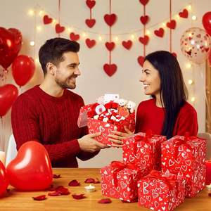 Cajas de Regalo con Estampado de Corazón <span class=keywords><strong>para</strong></span> el Día de San Valentín, con Tapa y Cinta, <span class=keywords><strong>para</strong></span> Aniversarios, Bodas, Cumpleaños, Damas de Honor, Recuerdos de Fiesta (Rojo) - Product Image 6